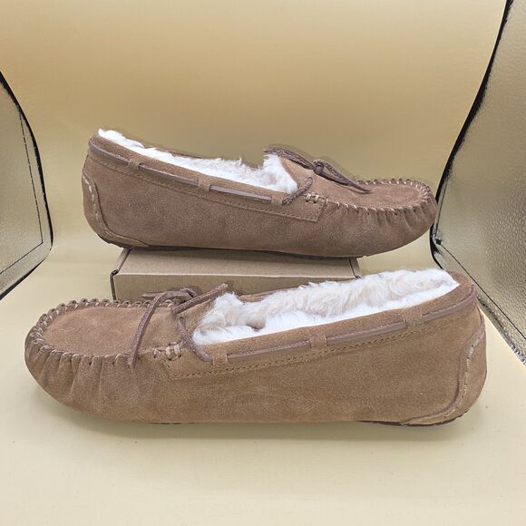 Ugg Dakota Slip On Shoes Loafers Slippers Moccasins Brown Leather Fur Womens 6 - Picture 6 of 10